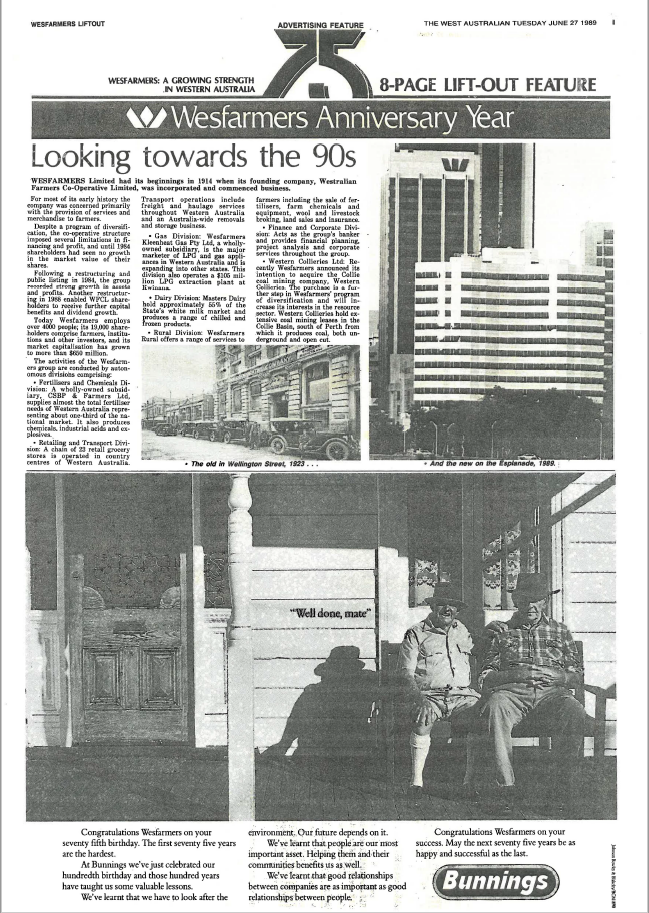 Wesfarmers 75th Anniversary featured on newspaper