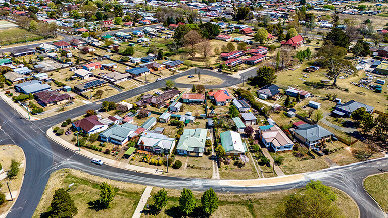 Aerial View from a Drone at the Town of Guyra, NSW, Australia